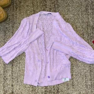 Purple, Knit, Button-up Cardigan